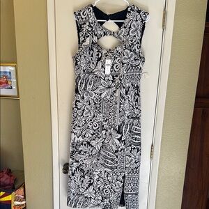 Anthropologie Black and White Floral Cutout Maxi Dress
